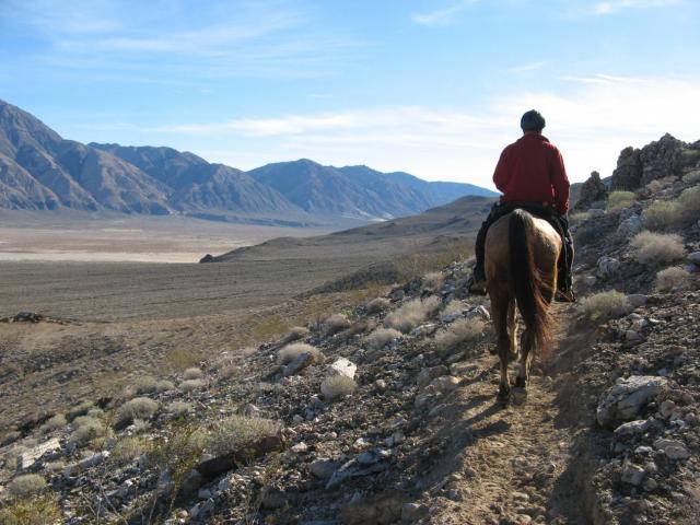 Patrick and Fergus going over the Slate Range, Day 4 of the Death Valley Encounter endurance ride, 2008