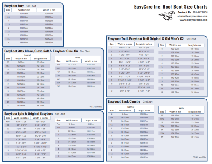 Easyboot Epic Size Chart